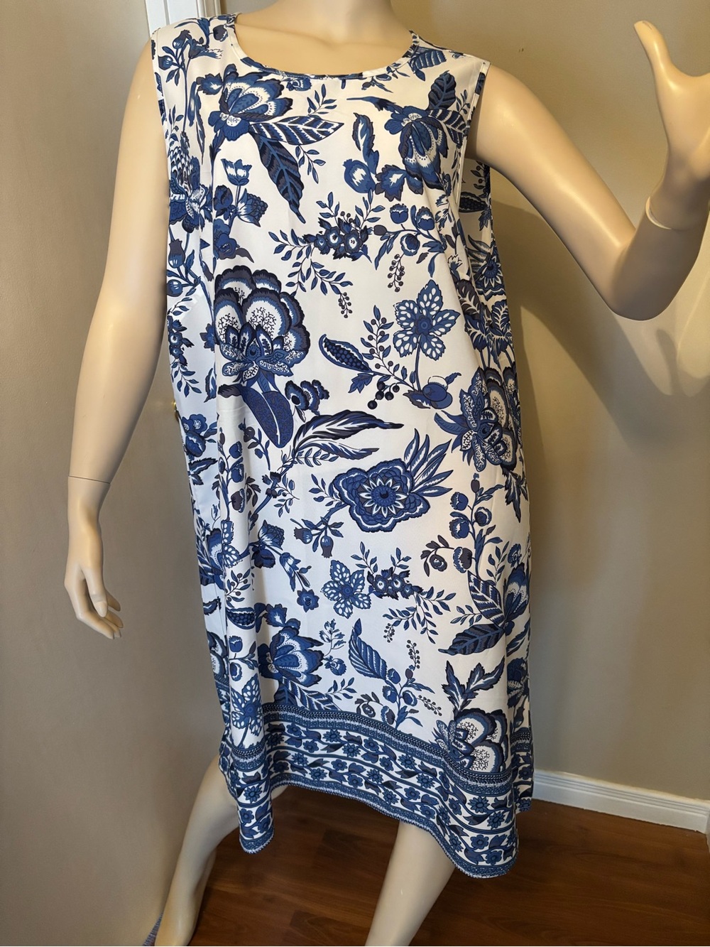 SHEIN White Dress with Blue Floral Print